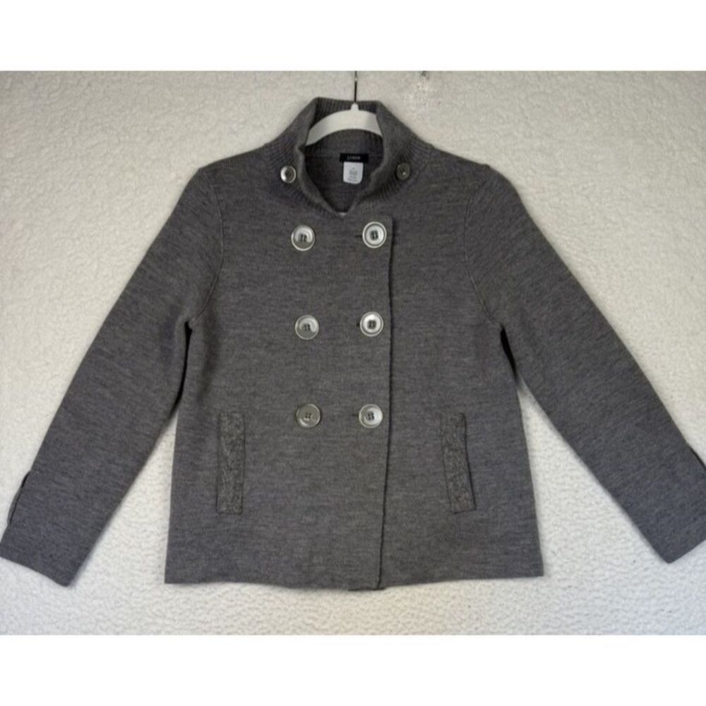 J Crew Jacket Womens Small Gray‎ Wool Double Breasted Peacoat Button Closure